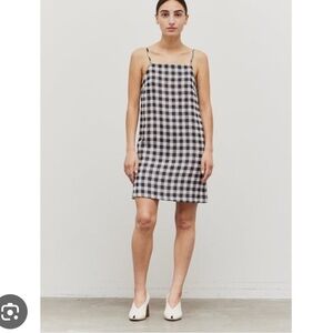 Zara Linen Blend Gingham Black and White Shift Dress Large